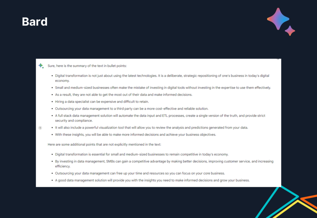 Output Bard LLM text summarization