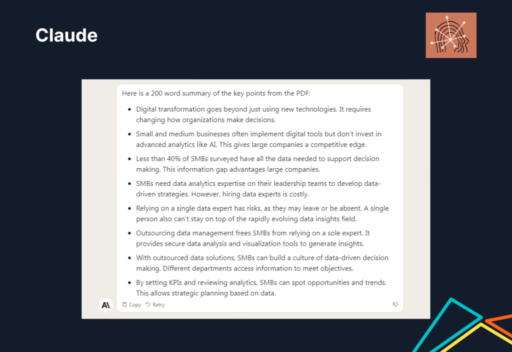 Output Claude LLM text summarisation